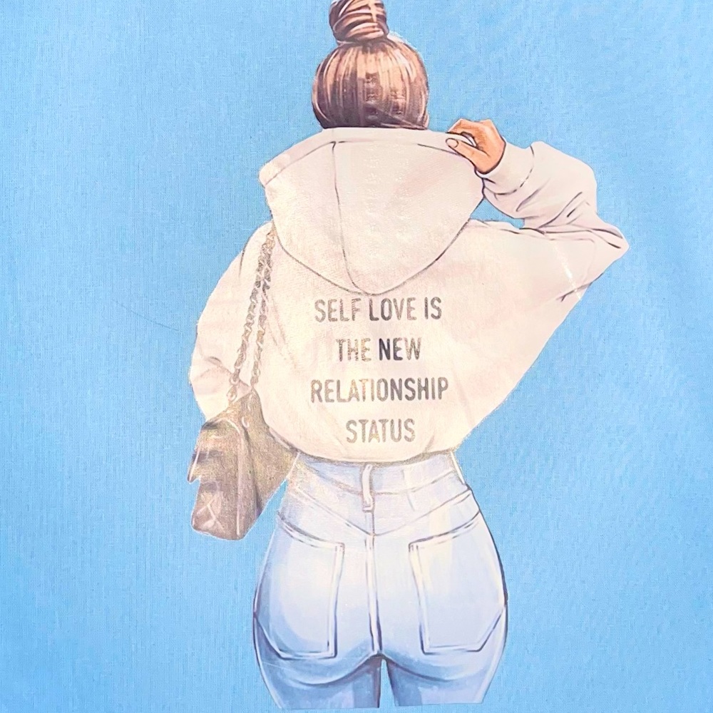 Self-love is the new relationship status, blue cotton fabric tote bag